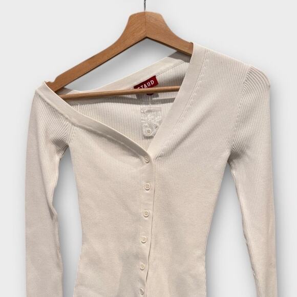 STAUD Craftsman One-Shoulder Rib Cardigan Size XS - Picture 6 of 10
